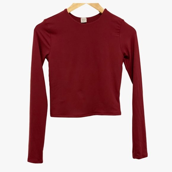 (NWT) Long Sleeve Double Layer / Long Crop Top - Burgundy - Picture 4 of 4